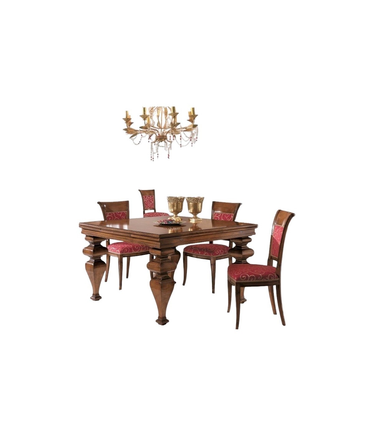 MOBILI 2G - Tavolo quadrato allungabile classico legno tinta noce 128X128x78 vista frontale