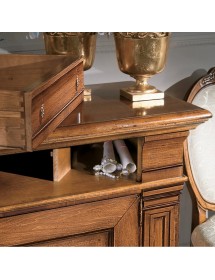 MOBILI 2G - Credenza classica 2 porte 2 cassetti legno tinta noce segreto 200X58x113 vista frontale cassetti