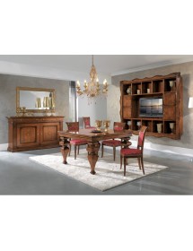 MOBILI 2G - Credenza classica 2 porte 2 cassetti legno tinta noce segreto 200X58x113 vista frontale