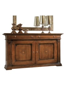MOBILI 2G - Credenza classica 2 porte 2 cassetti legno tinta noce segreto 200X58x113 vista frontale