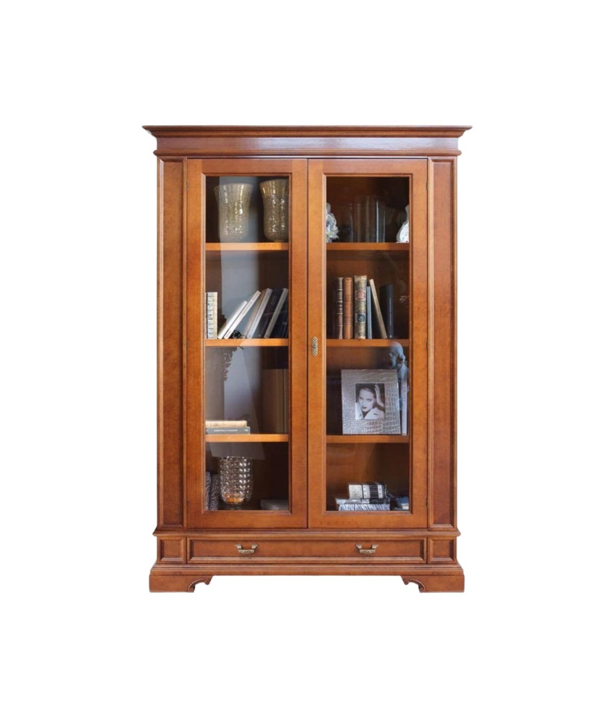 MOBILI 2G - Vetrina classica 2 porte 1 cassetto legno bassano segreto 142X49x210 vista frontale