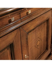 MOBILI 2G -  Soggiorno Classico Completo Legno Intarsio Finitura Bassano segreto VISTA FRONTALE PORTE CREDENZA