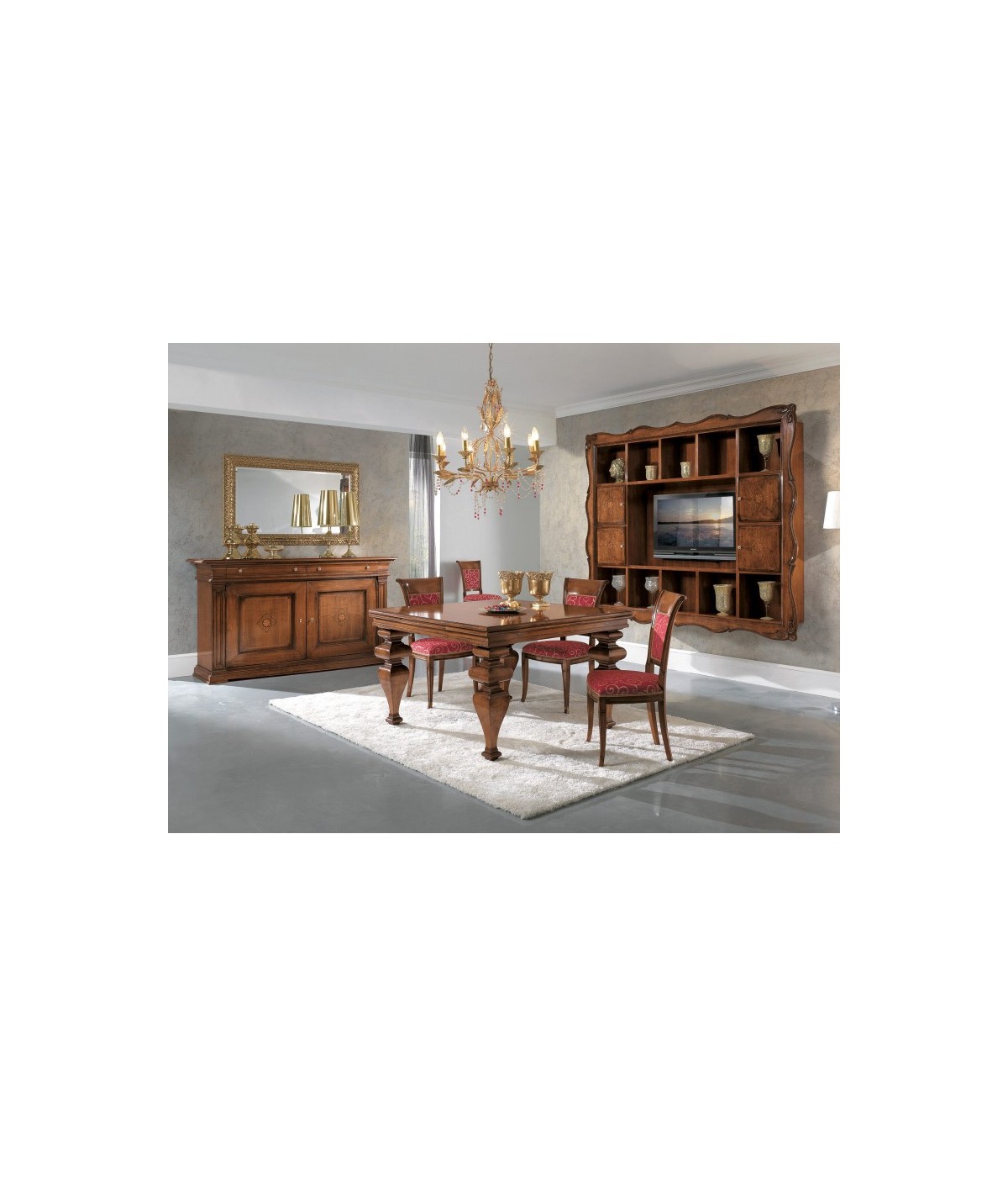 MOBILI 2G -  Soggiorno Classico Completo Legno Intarsio Finitura Bassano segreto VISTA FRONTALE