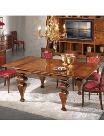 MOBILI 2G -  Soggiorno Classico Completo Legno Intarsio Finitura Bassano segreto VISTA FRONTALE TAVOLO APERTO