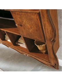 MOBILI 2G -  Soggiorno Classico Completo Legno Intarsio Finitura Bassano segreto VISTA FRONTALE PARETE PORTA TV