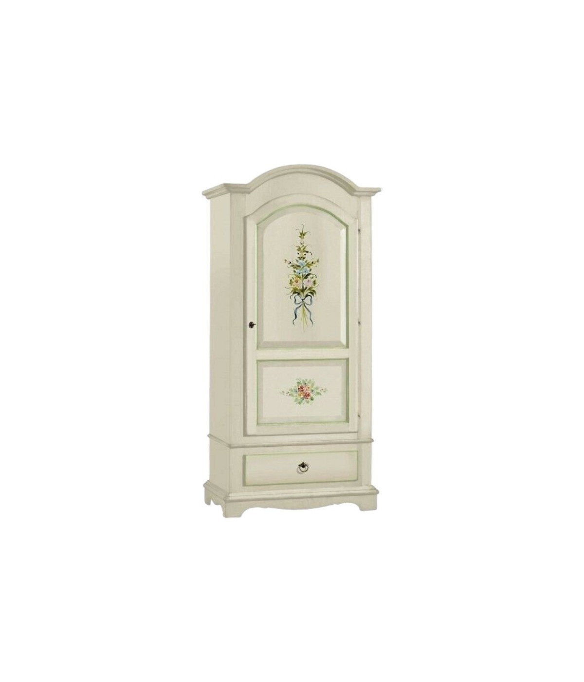 MOBILI 2G - ARMADIO 1 PORTA IN LEGNO SHABBY BIANCO DECORATO 96X56X196 vista frontale