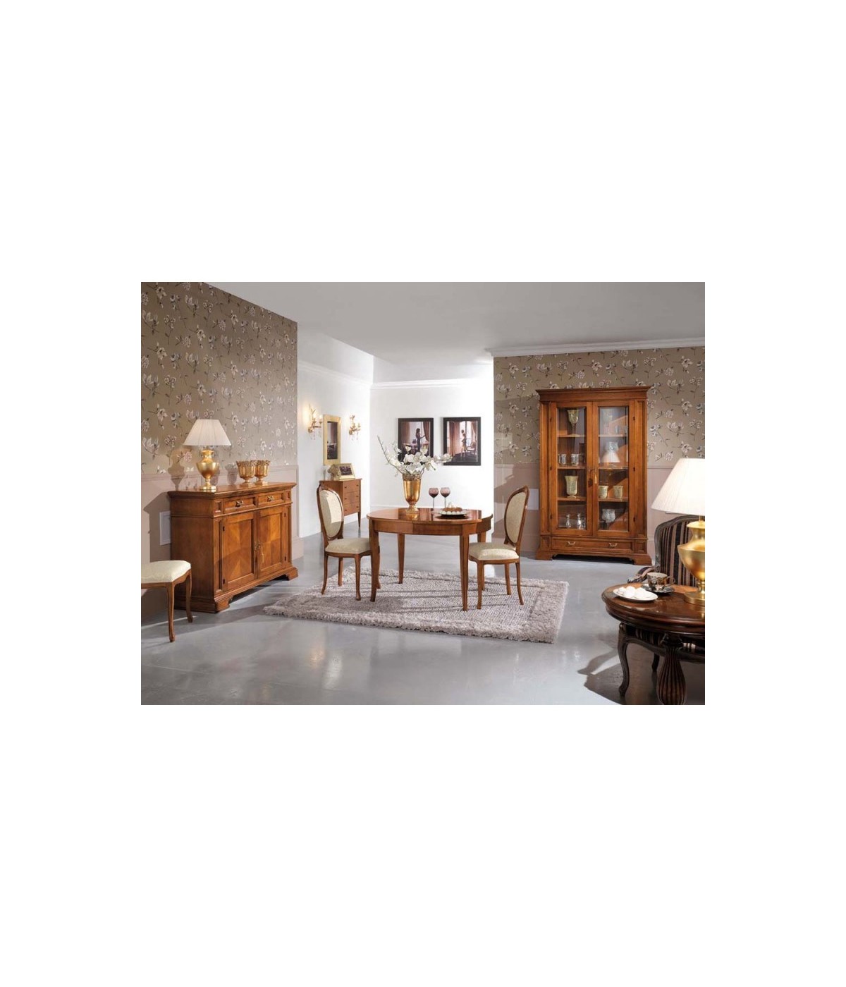 MOBILI 2G -  Soggiorno Classico Completo Legno spina pesce Bassano segreto VISTA FRONTALE COMPLETA