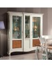 MOBILI 2G - Vetrina classica 2 porte legno intarsio floreale bianco shabby 163X45X207 VISTA FRONTALE