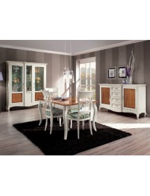 MOBILI 2G - Vetrina classica 2 porte legno intarsio floreale bianco shabby 163X45X207 VISTA FRONTALE