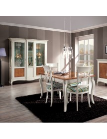 MOBILI 2G - Vetrina classica 2 porte legno intarsio floreale bianco shabby 163X45X207 VISTA FRONTALE