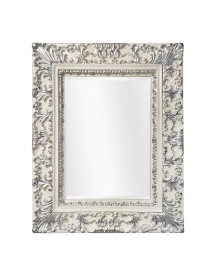 MOBILI2G - Specchiera laccato avorio con particolari-foglia argento brillante- Misure: l.84 x h.104 x p.7