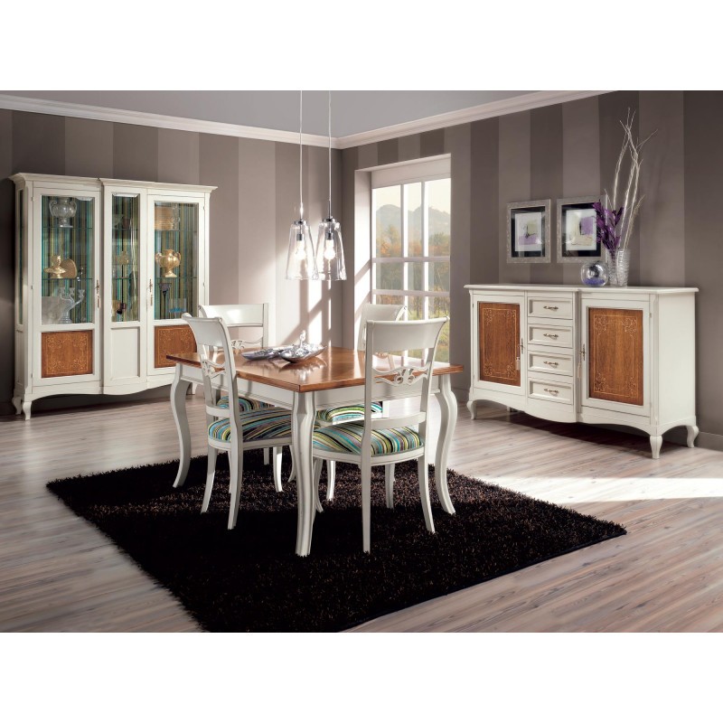 MOBILI 2G - Soggiorno Classico completo Legno intarsiato bicolore shabby VISTA FRONTALE