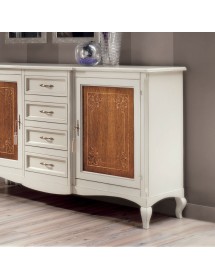 MOBILI 2G -  Soggiorno Classico completo Legno intarsiato bicolore shabby VISTA FRONTALE CREDENZA