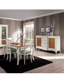MOBILI 2G -  Soggiorno Classico completo Legno intarsiato bicolore shabby VISTA FRONTALE TAVOLO