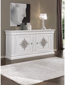 MOBILI 2G - Credenza 2 porte 2 cassetti legno intarsio bianco shabby 230X57X113 vista frontale