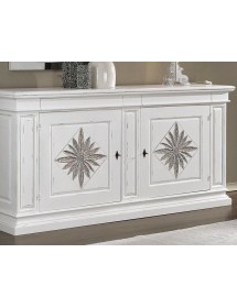 MOBILI 2G - Credenza 2 porte 2 cassetti legno intarsio bianco shabby 230X57X113 vista frontale intaglio