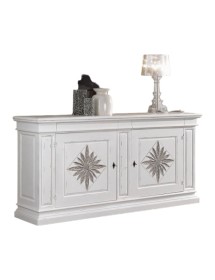 MOBILI 2G - Credenza 2 porte 2 cassetti legno intarsio bianco shabby 230X57X113 vista frontale