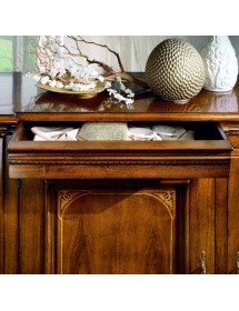 MOBILI 2G - Credenza classica 2 porte 2 cassetti legno bassano intarsio 206X55x120 vista frontale cassetto aperto