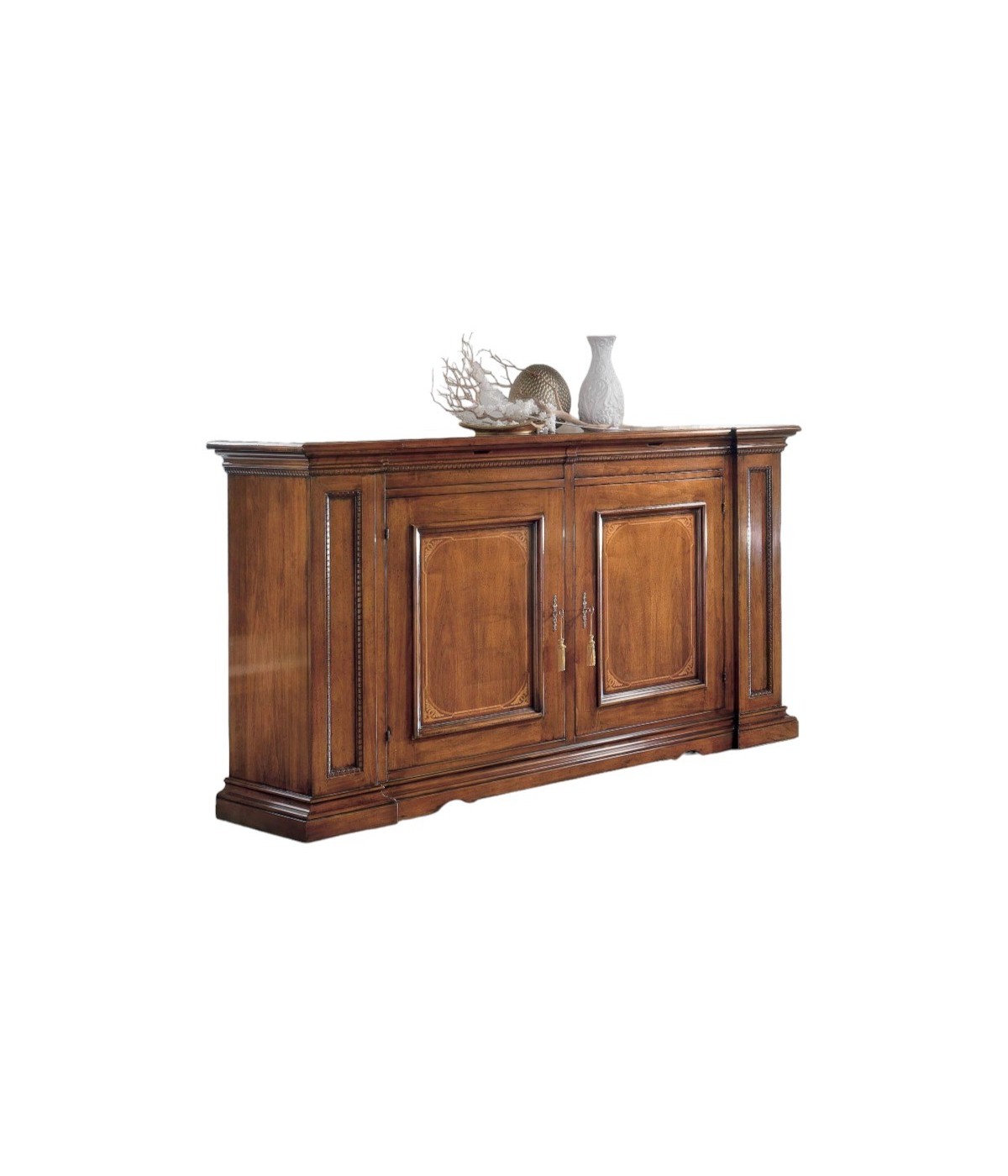 MOBILI 2G - Credenza classica 2 porte 2 cassetti legno bassano intarsio 206X55x120 vista frontale