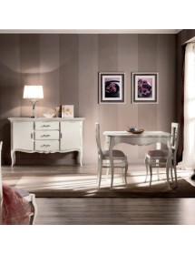 MOBILI 2G - Credenza 2 porte 3 cassetti legno shabby bianco 150X45x96 vista frontale