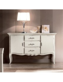 MOBILI 2G - Credenza 2 porte 3 cassetti legno shabby bianco 150X45x96 vista frontale