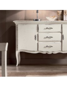 MOBILI 2G - Credenza 2 porte 3 cassetti legno shabby bianco 150X45x96 vista frontale