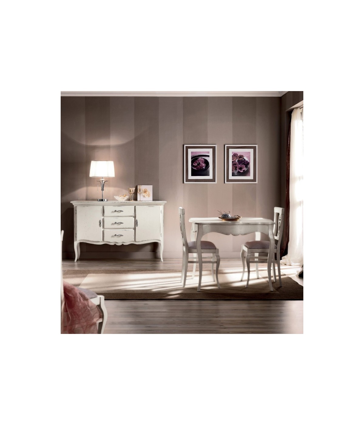 MOBILI 2G - Tavolo quadrato fisso legno bianco shabby 100X100x78 vista frontale