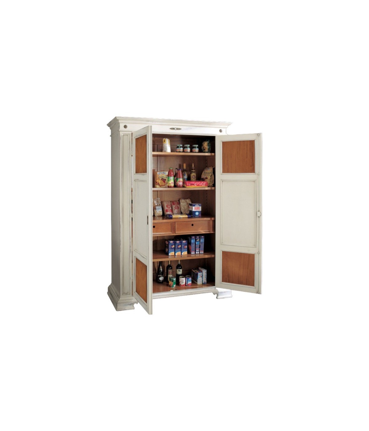 MOBILI 2G - Armadio dispensa 2 porte Legno bicolore shabby 143x56x210 vista frontale