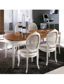 MOBILI 2G - Tavolo ovale allungabile Classico Legno Intarsio shabby bicolore 115x95x78 VISTA FRONTALE