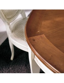 MOBILI 2G - Tavolo ovale allungabile Classico Legno Intarsio shabby bicolore 115x95x78 VISTA FRONTALE INTARSIO E FINTI CHIODI