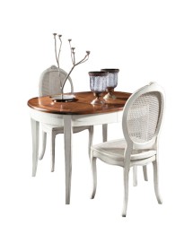 MOBILI 2G - Tavolo ovale allungabile Classico Legno Intarsio shabby bicolore 115x95x78 VISTA FRONTALE