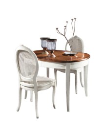 MOBILI 2G - Tavolo ovale allungabile Classico Legno Intarsio shabby bicolore 115x95x78 VISTA FRONTALE