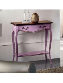 MOBILI 2G - Consolle classica 1 cassetto legno lilla shabby bicolore 71X37x74 VISTA FRONTALE