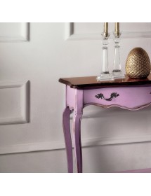 MOBILI 2G - Consolle classica 1 cassetto legno lilla shabby bicolore 71X37x74 VISTA FRONTALE
