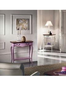 MOBILI 2G - Consolle classica 1 cassetto legno lilla shabby bicolore 71X37x74 VISTA FRONTALE