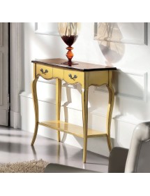 MOBILI 2G - Consolle classica 2 cassetti legno giallo shabby bicolore 88X33x79 vista frontale