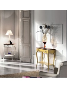 MOBILI 2G - Consolle classica 2 cassetti legno giallo shabby bicolore 88X33x79 vista frontale