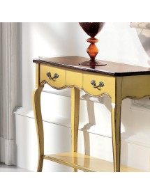 MOBILI 2G - Consolle classica 2 cassetti legno giallo shabby bicolore 88X33x79 vista frontale