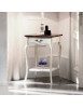 MOBILI 2G - Consolle porta lampada 1 cassetto legno bianco shabby bicolore 52X52x78 VISTA FRONTALE