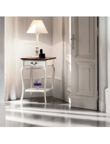 MOBILI 2G - Consolle porta lampada 1 cassetto legno bianco shabby bicolore 52X52x78 VISTA FRONTALE