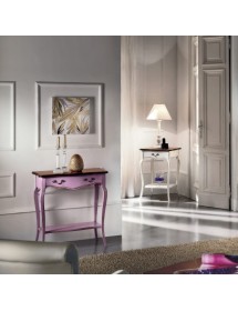 MOBILI 2G - Consolle porta lampada 1 cassetto legno bianco shabby bicolore 52X52x78 VISTA FRONTALE