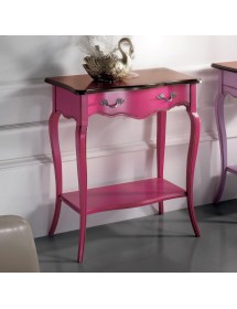 MOBILI 2G - Consolle classica 1 cassetto legno rosa shabby bicolore 71X37x74 VISTA FRONTALE