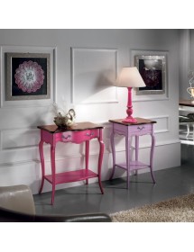 MOBILI 2G - Consolle classica 1 cassetto legno lilla shabby bicolore 50X36x78 vista frontale