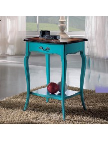 MOBILI 2G - Consolle porta lampada 1 cassetto legno azzurro shabby bicolore 52X52x78 vista frontale