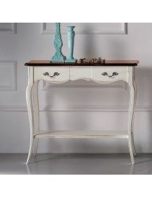MOBILI 2G - Consolle classica 2 cassetti legno bianco shabby bicolore 88X33x79 VISTA FRONTALE