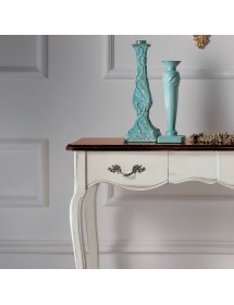 MOBILI 2G - Consolle classica 2 cassetti legno bianco shabby bicolore 88X33x79 VISTA FRONTALE