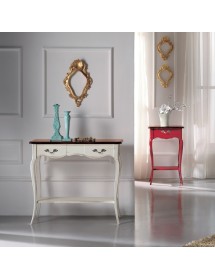 MOBILI 2G - Consolle classica 2 cassetti legno bianco shabby bicolore 88X33x79 VISTA FRONTALE