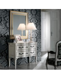 MOBILI 2G - Cassettiera 2 cassetti Legno bianco Shabby chic 92x44x79 vista frontale