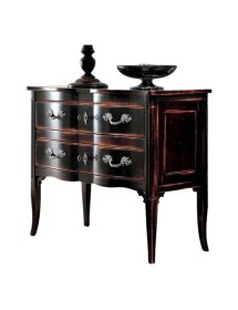 MOBILI 2G - Cassettiera 2 cassetti Legno nero Shabby chic 92x44x79 VISTA FRONTALE