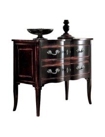 MOBILI 2G - Cassettiera 2 cassetti Legno nero Shabby chic 92x44x79 VISTA FRONTALE